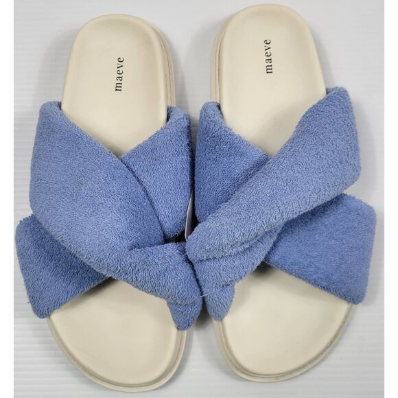 NWT Anthropologie Maeve‎ Terry Slide Towel Sandals Light Blue Womens Size 10 - Picture 1 of 8
